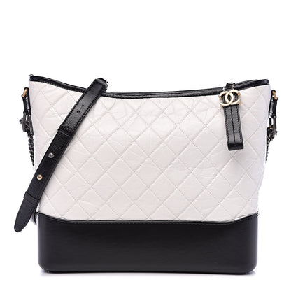 Chanel Aged Calfskin Quilted Large Gabrielle Hobo White Black 1 of 12