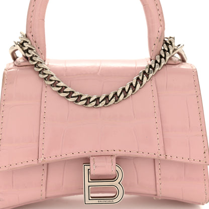 Balenciaga Shiny Calfskin Crocodile Embossed Hourglass Top Handle Bag Mini with Chain Powder Pink 8 of 11