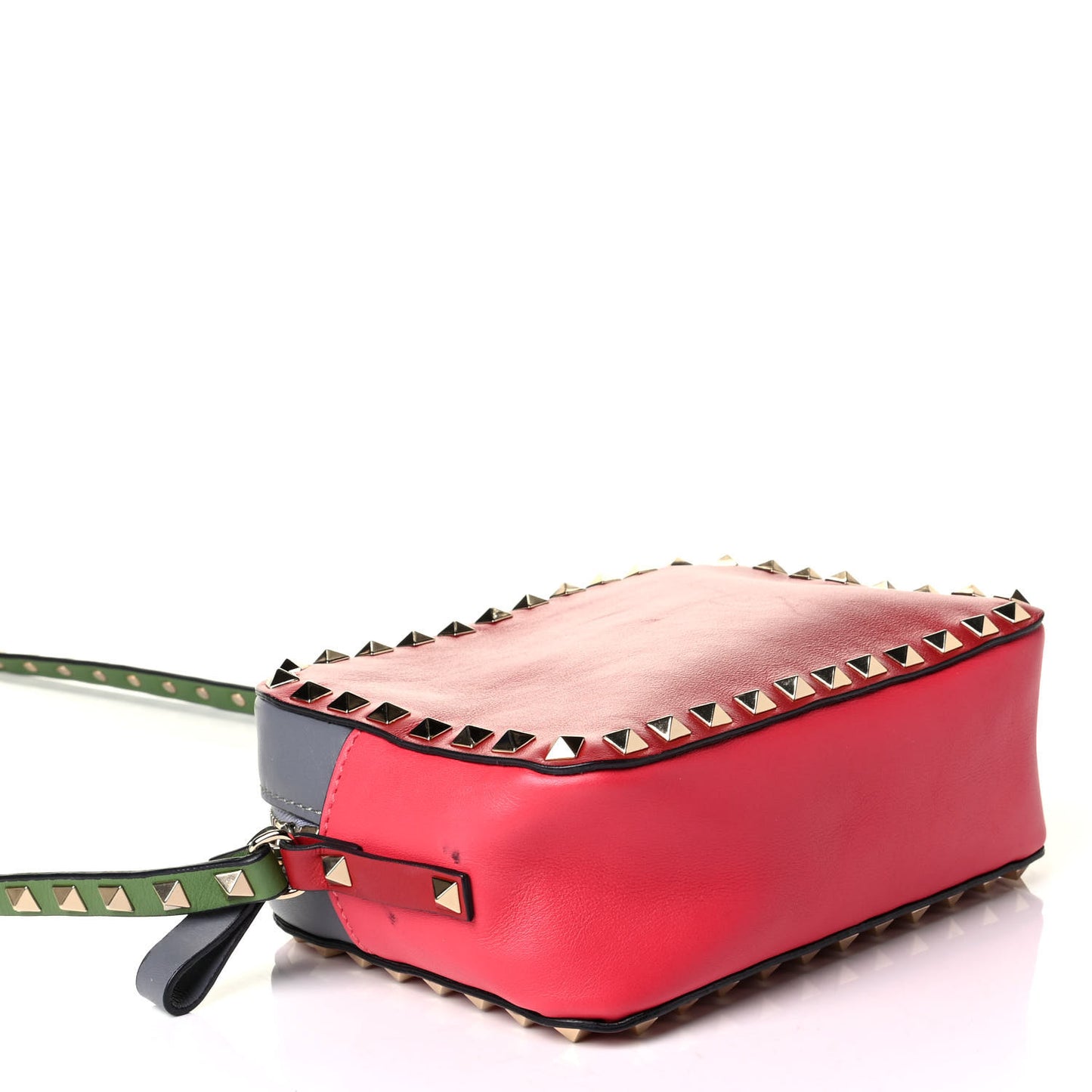 Vitello Colorblock Rockstud Camera Crossbody Bag Deep Rose Clover Grey Scarlet