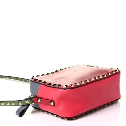 Valentino Garavani Vitello Colorblock Rockstud Camera Crossbody Bag Deep Rose Clover Grey Scarlet 3 of 6