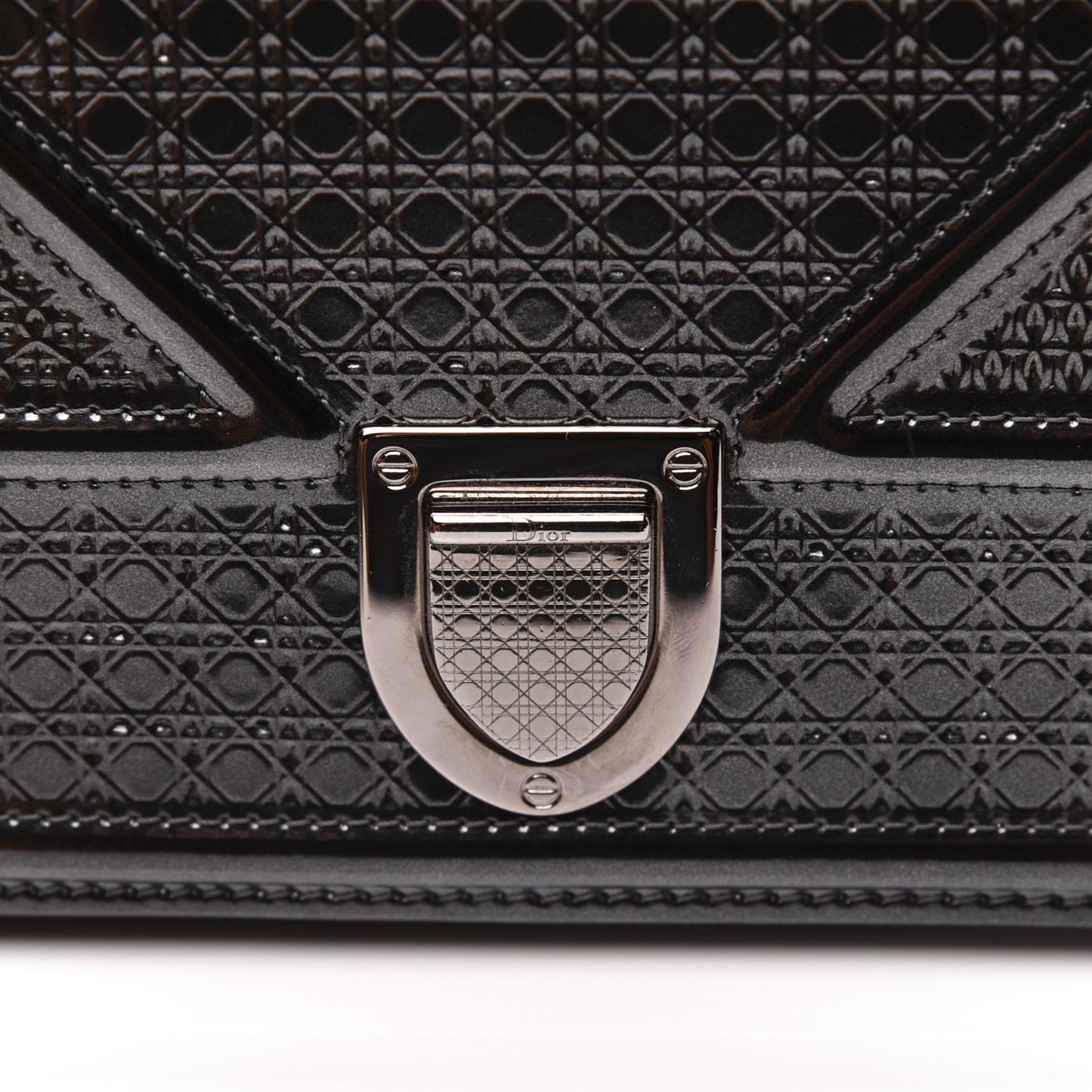 Metallic Patent Micro-Cannage Diorama Wallet on Chain Pouch Onyx Black