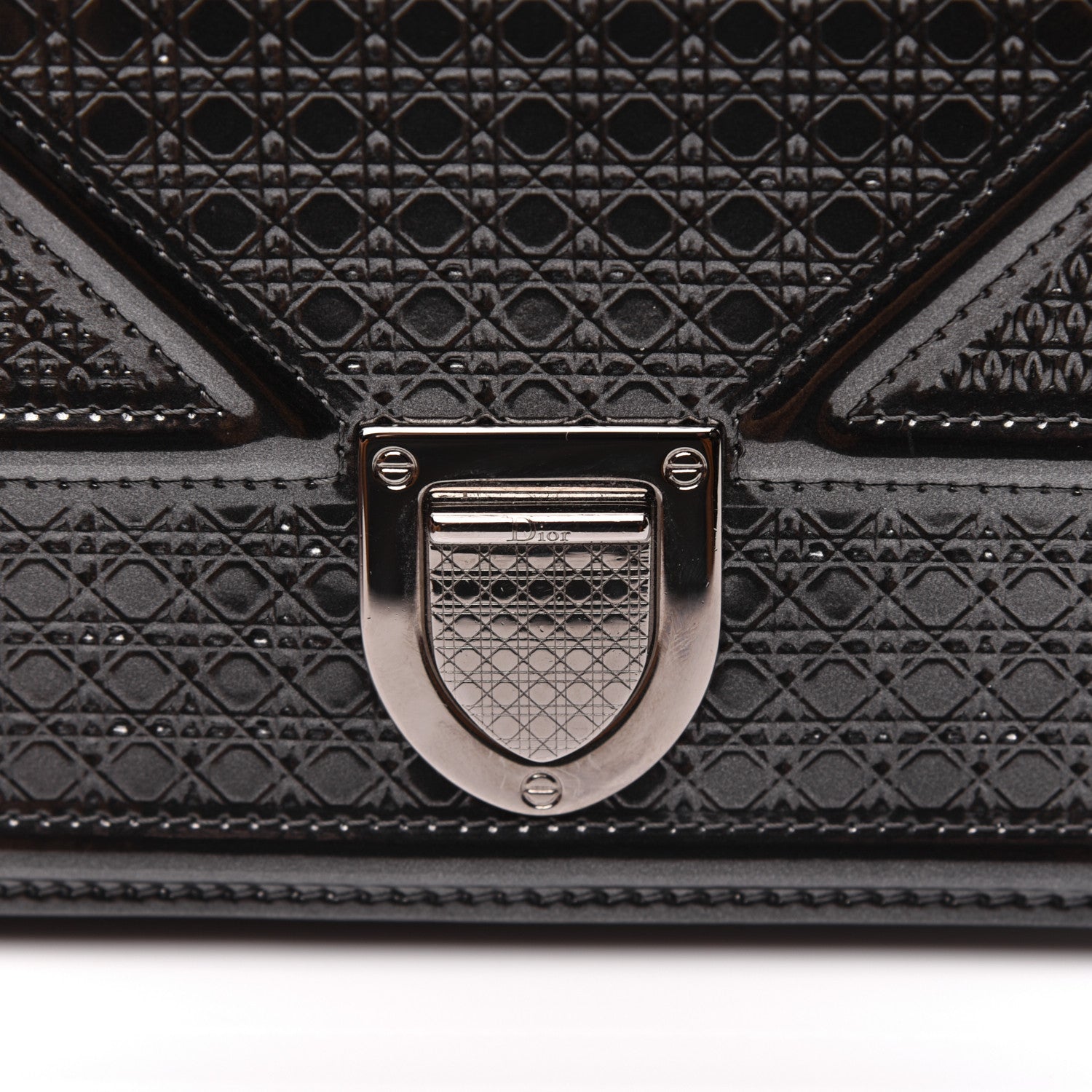 Christian Dior Metallic Patent Micro-Cannage Diorama Wallet on Chain Pouch Onyx Black 16 of 17