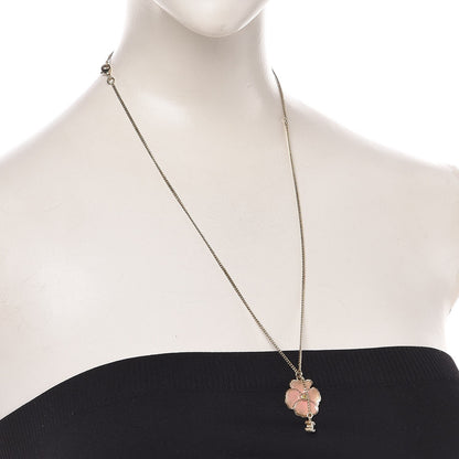 Chanel Enamel Camellia CC Necklace Gold Pink 2 of 5