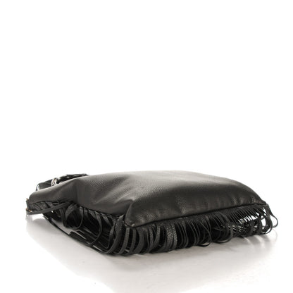 Gucci Textured Calfskin Bamboo Fringe Small Shopper Tote Black 4 of 8