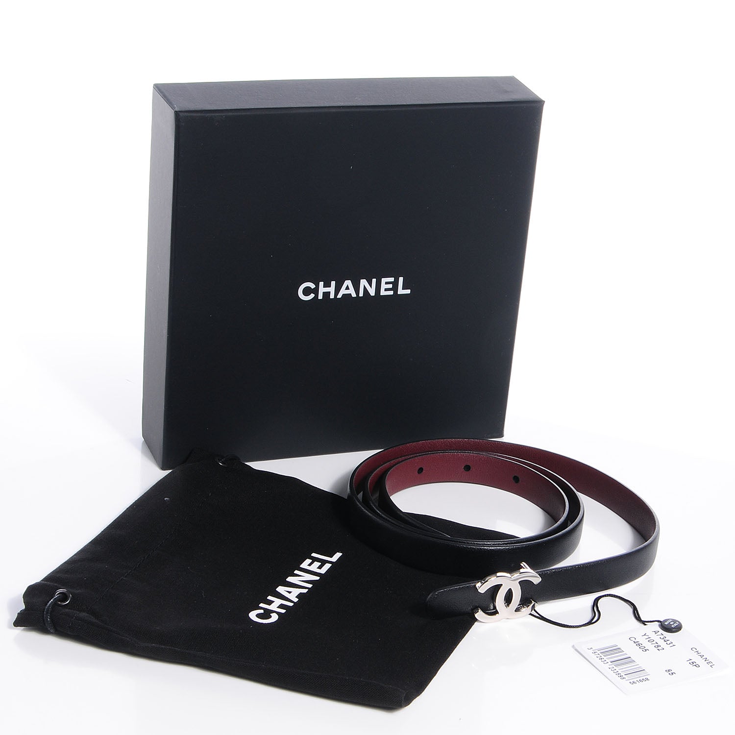 Chanel Reversible Leather CC Logo Skinny Belt 85 Black Burgundy 5 of 5