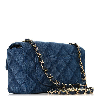 Chanel Printed Denim Quilted Mini Rectangular Flap Dark Blue 3 of 10