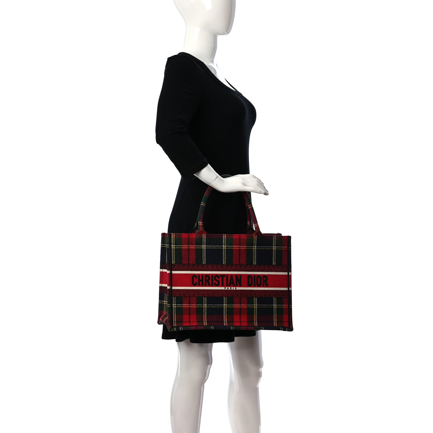Canvas Embroidered Medium Tartan Check Book Tote Red Multicolor
