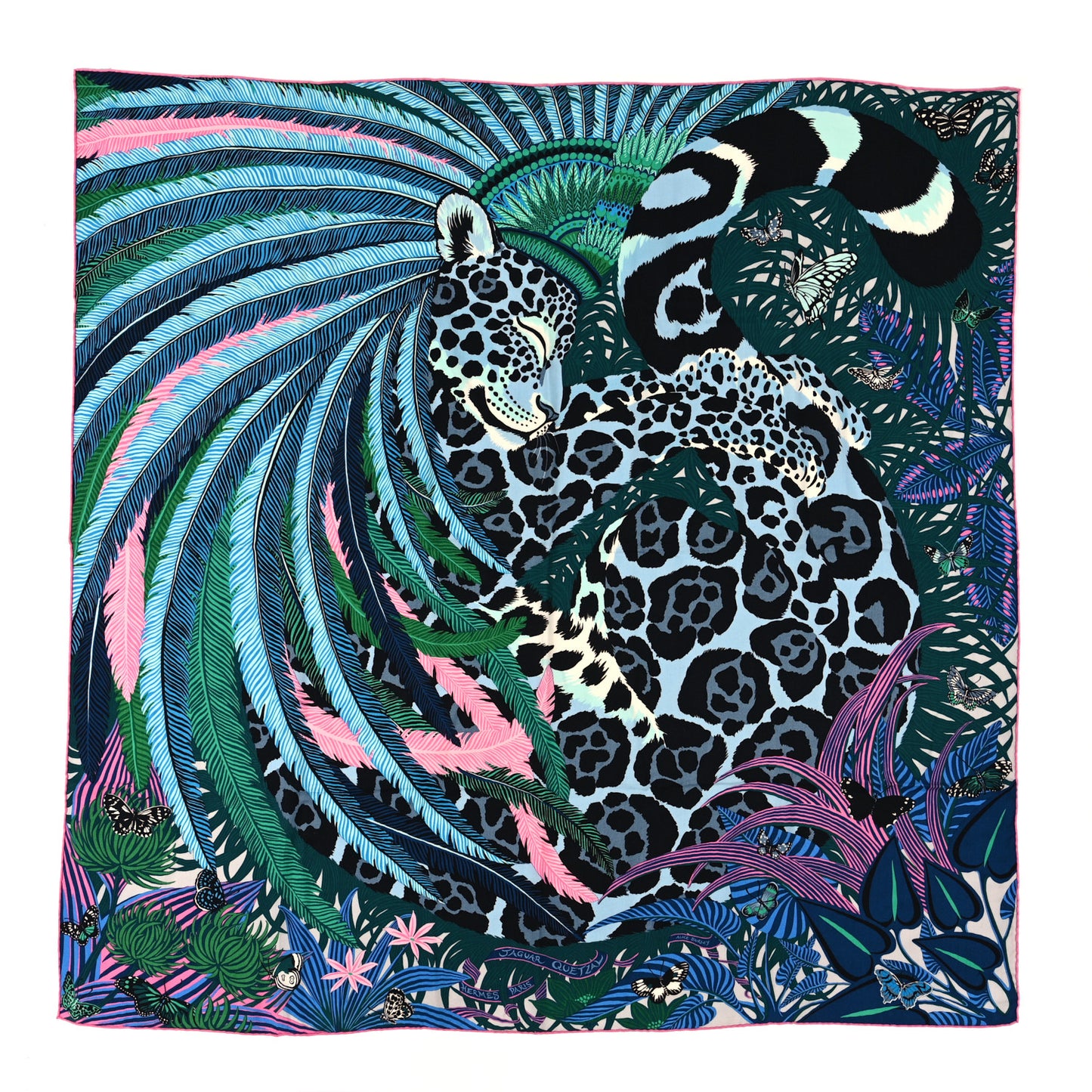 Cashmere Silk Jaguar Quetzal Shawl 140 Gris Chine Bleu