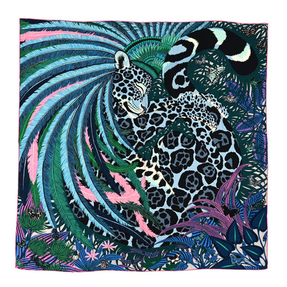 Hermes Cashmere Silk Jaguar Quetzal Shawl 140 Gris Chine Bleu 1 of 4