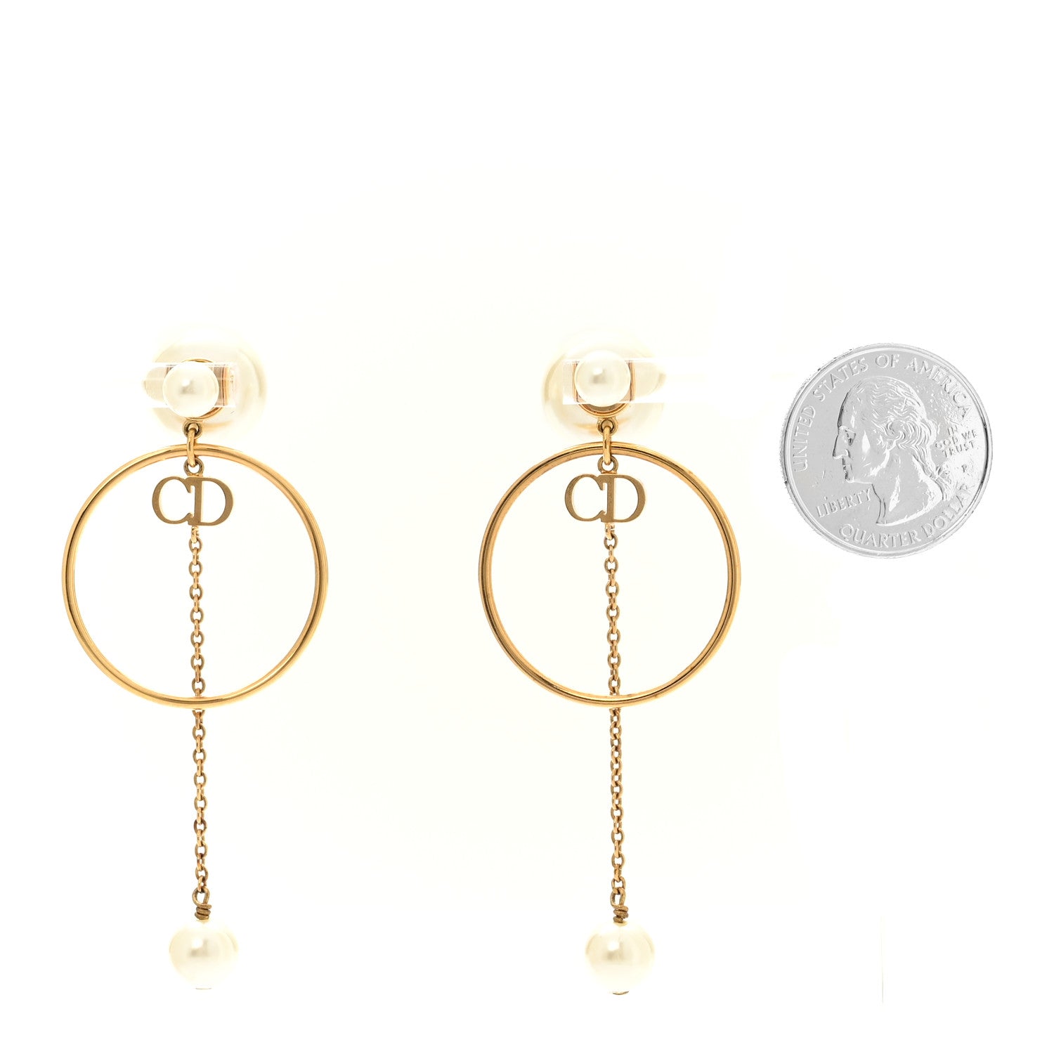 Christian Dior Pearl Tribales Dangle Chain Earrings Gold 2 of 6