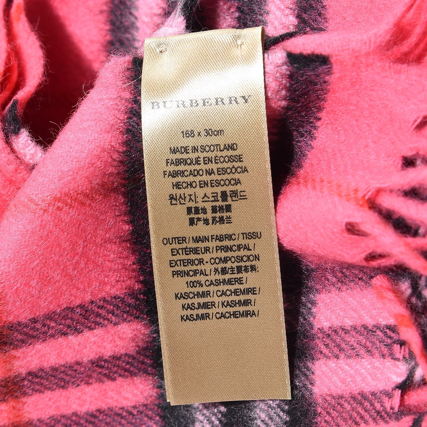 Burberry Cashmere Vintage Check Fringe Scarf Bright Pink 4 of 5