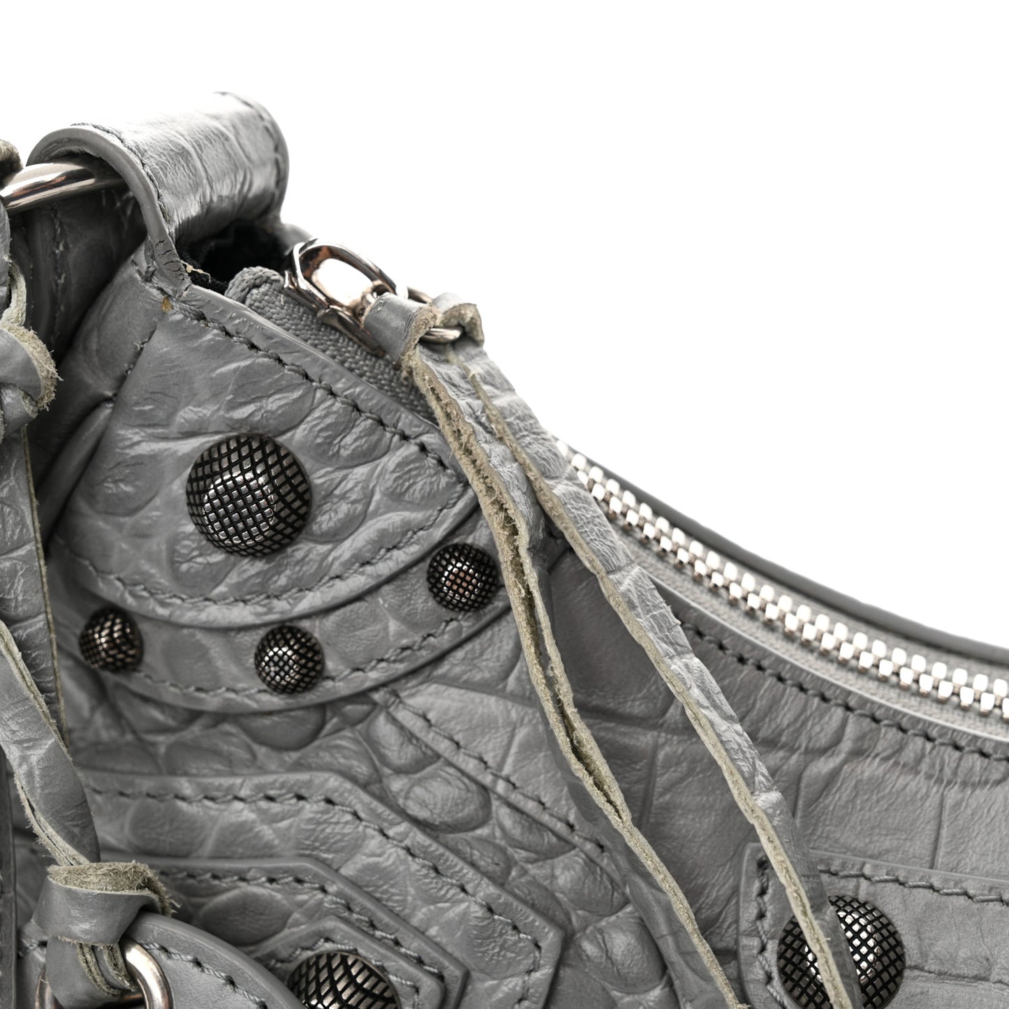 Extra Supple Calfskin Crocodile Embossed XS Le Cagole Shoulder Bag Balenciaga Grey