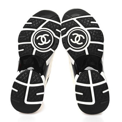 Chanel Mesh Suede Calfskin Grained Calfskin Womens CC Sneakers 37.5 White Black 5 of 7