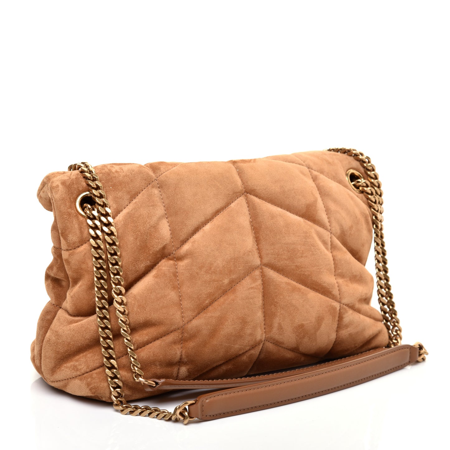 Suede Calfskin Quilted Small Loulou Puffer Monogram Chain Satchel Cinnamon