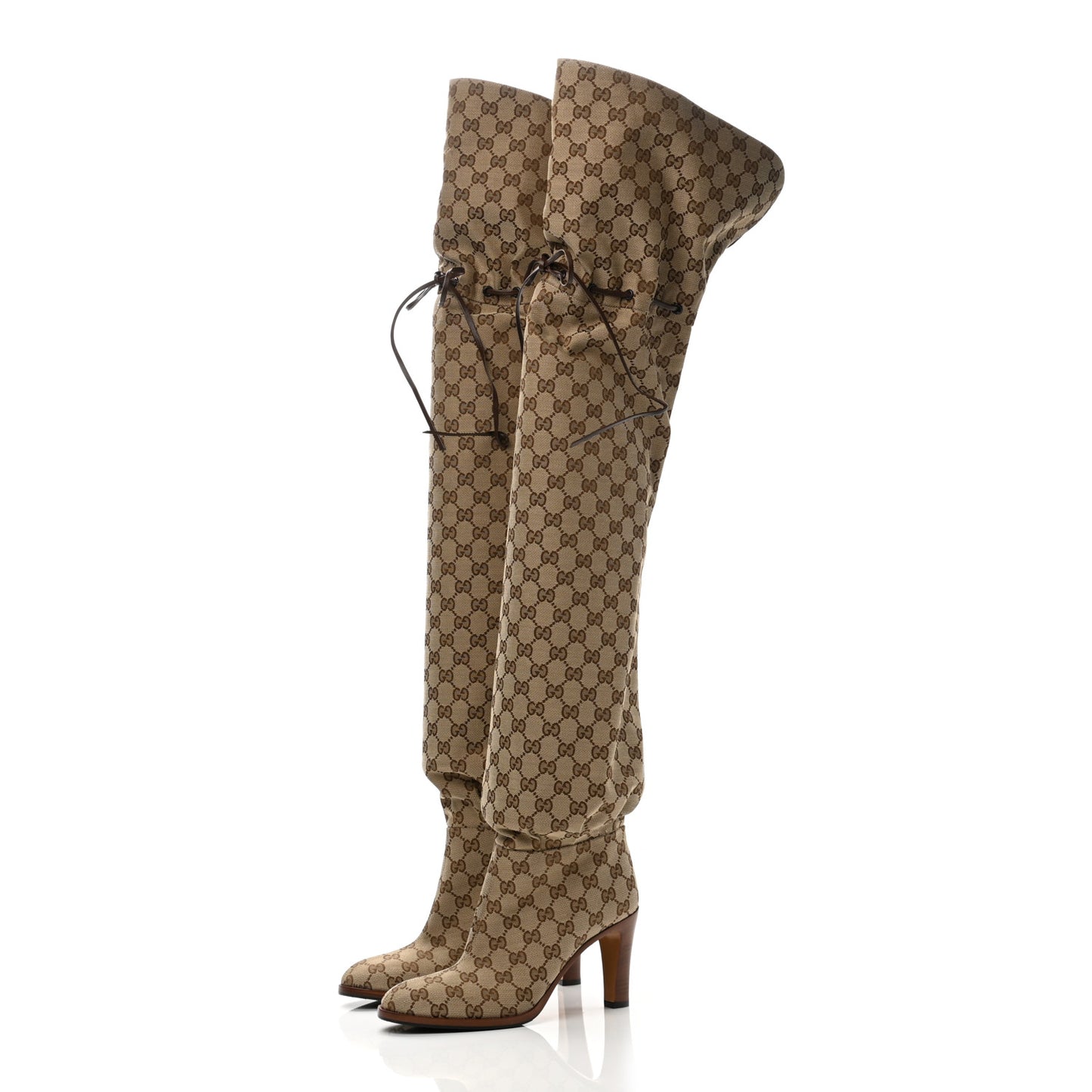 Monogram Over the Knee Boots 38.5 Beige Ebony
