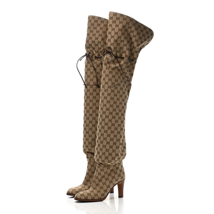 Gucci Monogram Over the Knee Boots 38.5 Beige Ebony 3 of 6