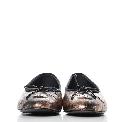 Chanel Laminated Suede Goatskin Cap Toe CC Ballerina Flats 40.5 Bronze 2 of 11