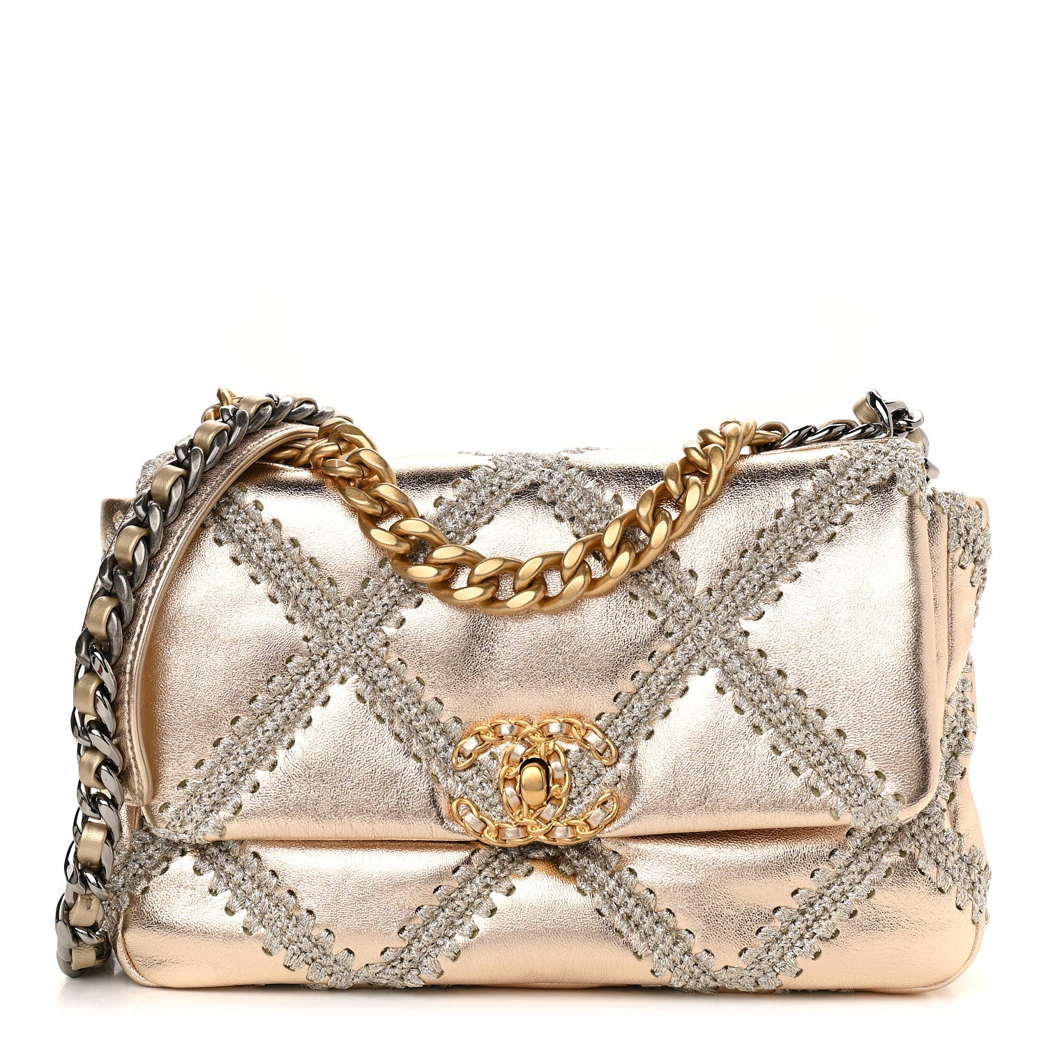 Chanel Metallic Calfskin Crochet Medium Chanel 19 Flap Gold 1 of 9