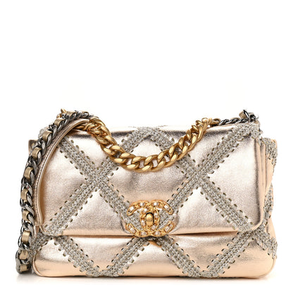 Chanel Metallic Calfskin Crochet Medium Chanel 19 Flap Gold 1 of 9