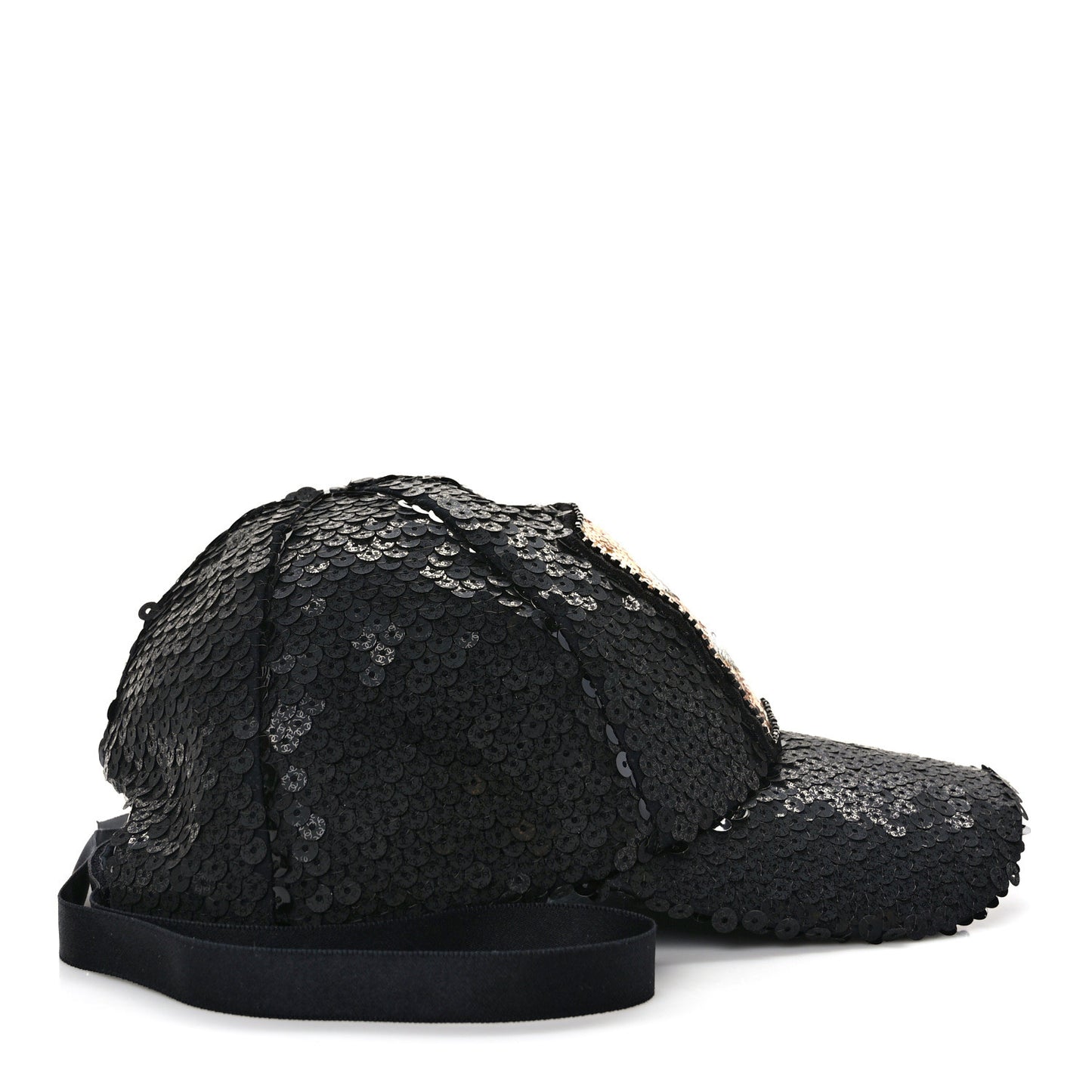 Sequin Embellished CC Baseball Cap Hat Black