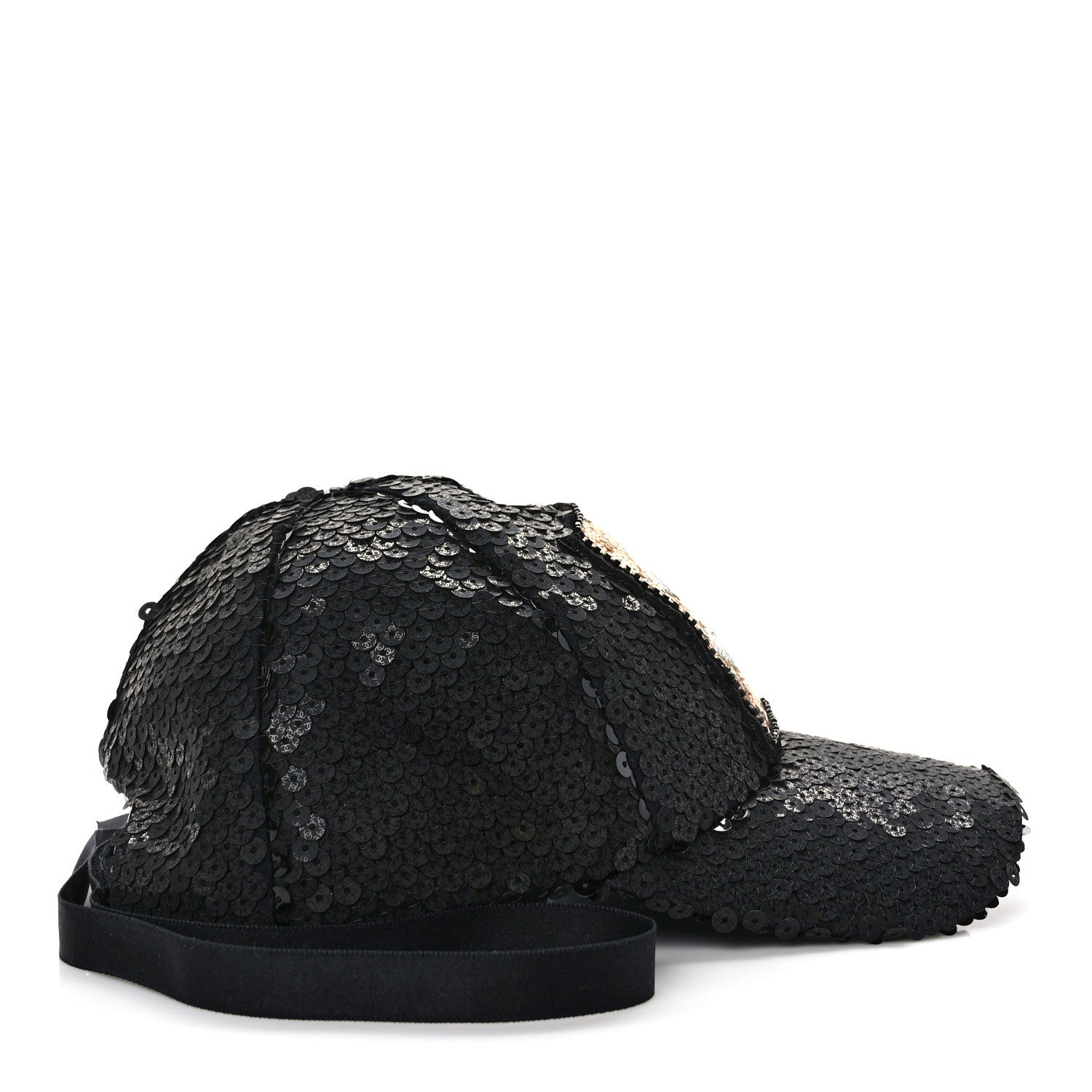 Chanel Sequin Embellished CC Baseball Cap Hat Black 5 of 8