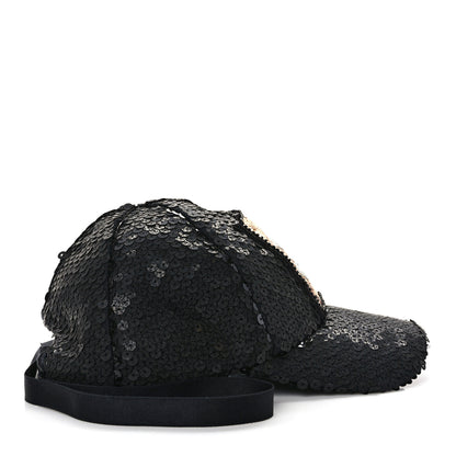 Chanel Sequin Embellished CC Baseball Cap Hat Black 5 of 8