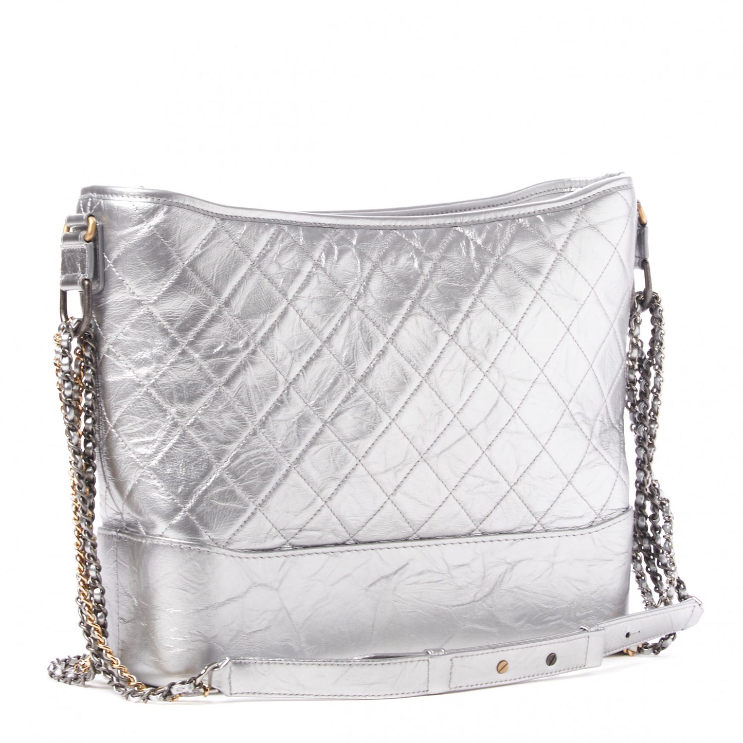 Metallic Lambskin Calfskin Quilted Large Gabrielle Hobo Silver