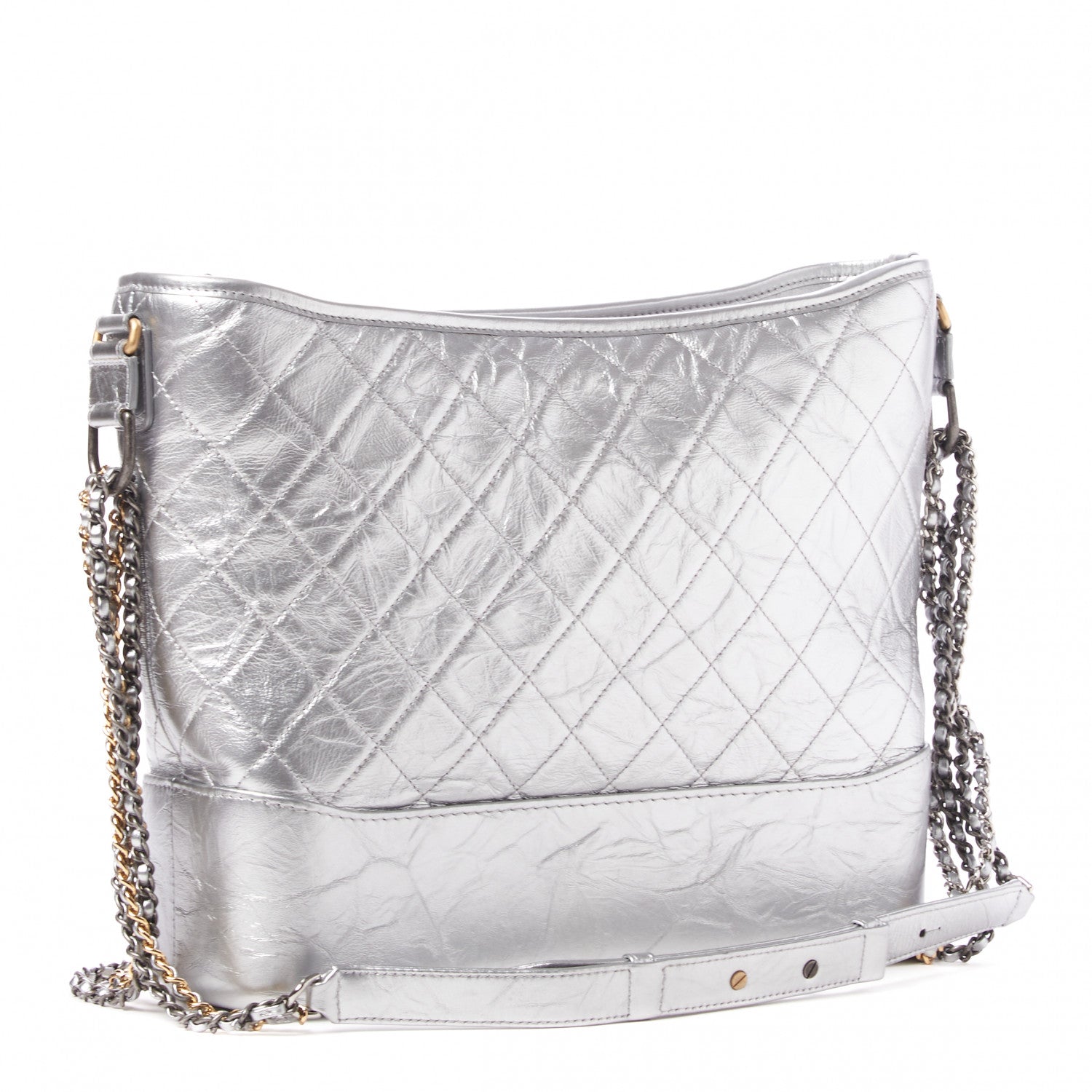 Chanel Metallic Lambskin Calfskin Quilted Large Gabrielle Hobo Silver 2 of 9
