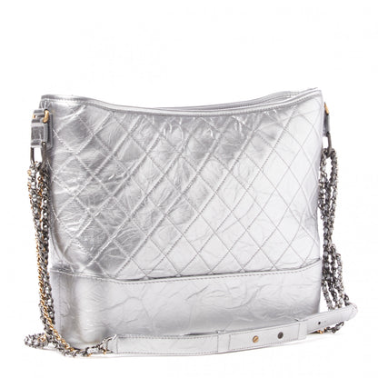 Chanel Metallic Lambskin Calfskin Quilted Large Gabrielle Hobo Silver 2 of 9