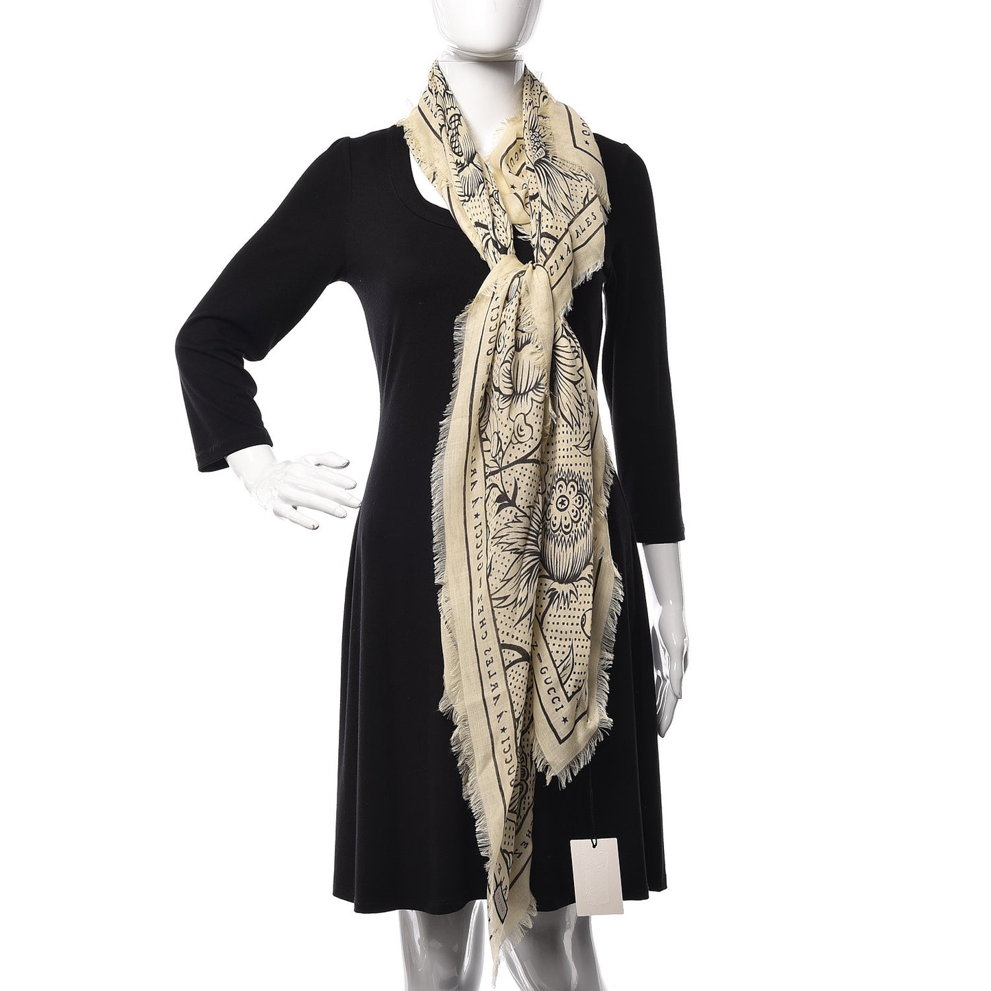 Wool Silk Floral Print Square Scarf Beige
