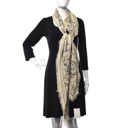 Gucci Wool Silk Floral Print Square Scarf Beige 2 of 6