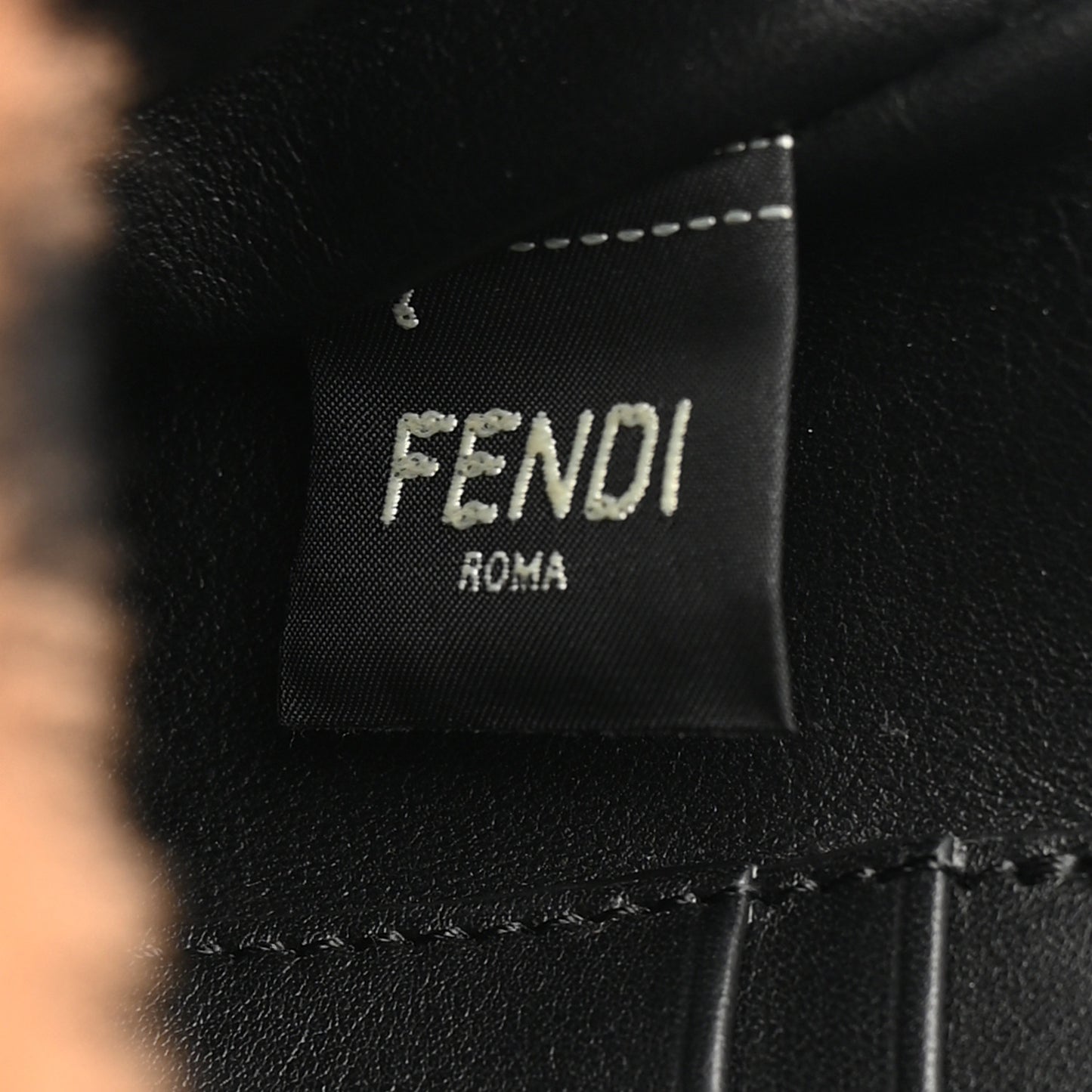 Shearling Vitello Dolce Macro FF 1974 Mini Baguette Tobacco Black