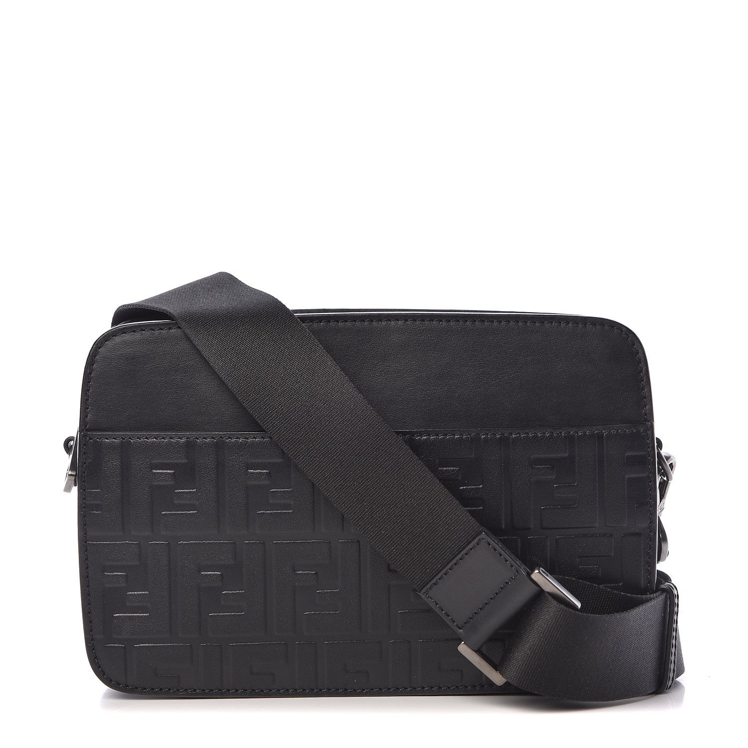 Fendi Vitello Century Grace FF Embossed Shoulder Clutch Black 1 of 11
