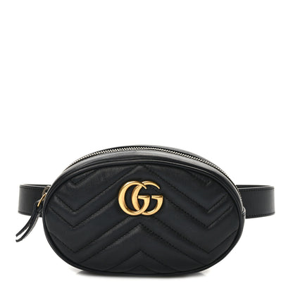 Gucci Calfskin Matelasse GG Marmont Belt Bag 75 30 Black 1 of 11