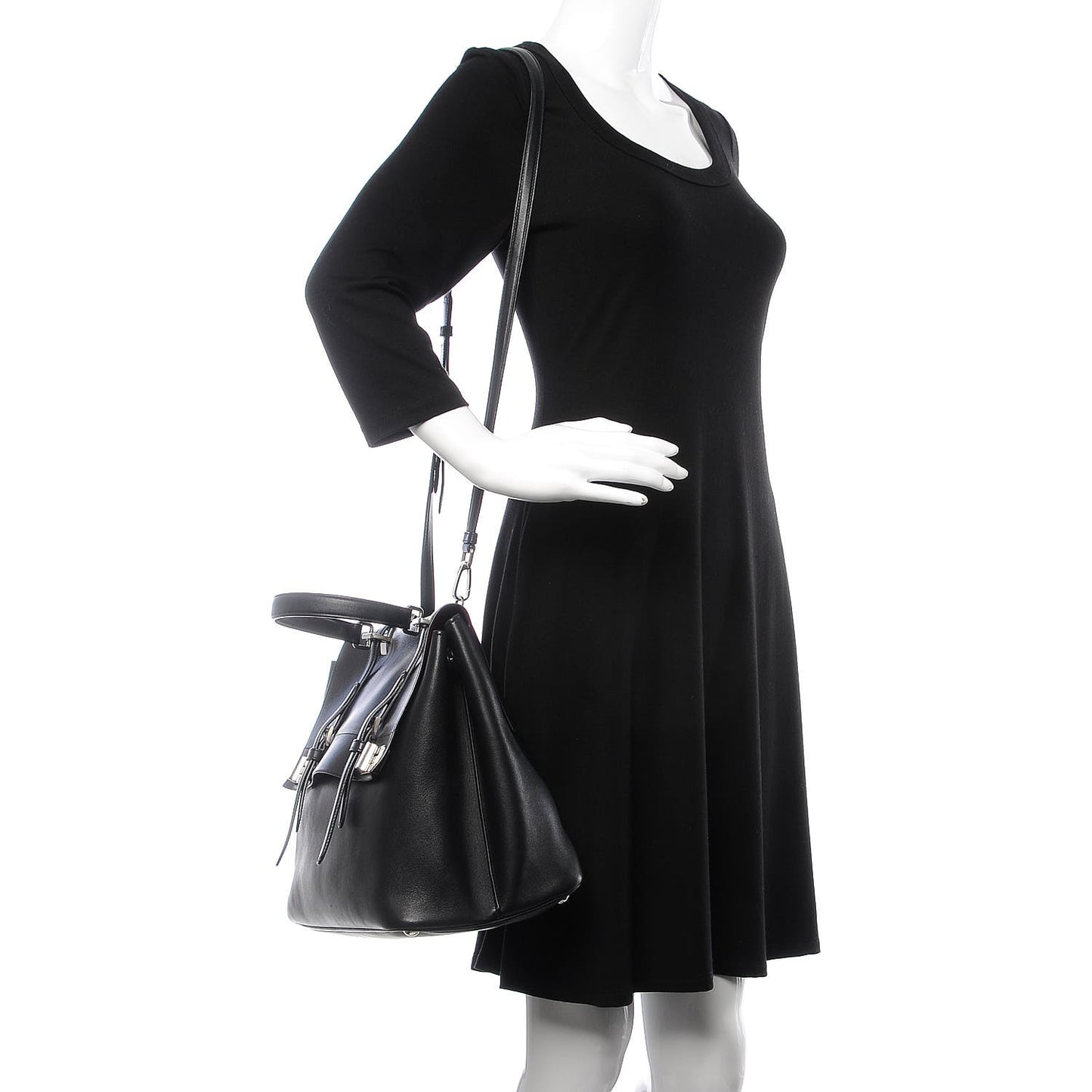 Lux Calfskin Large Convertible Top Handle Tote Black