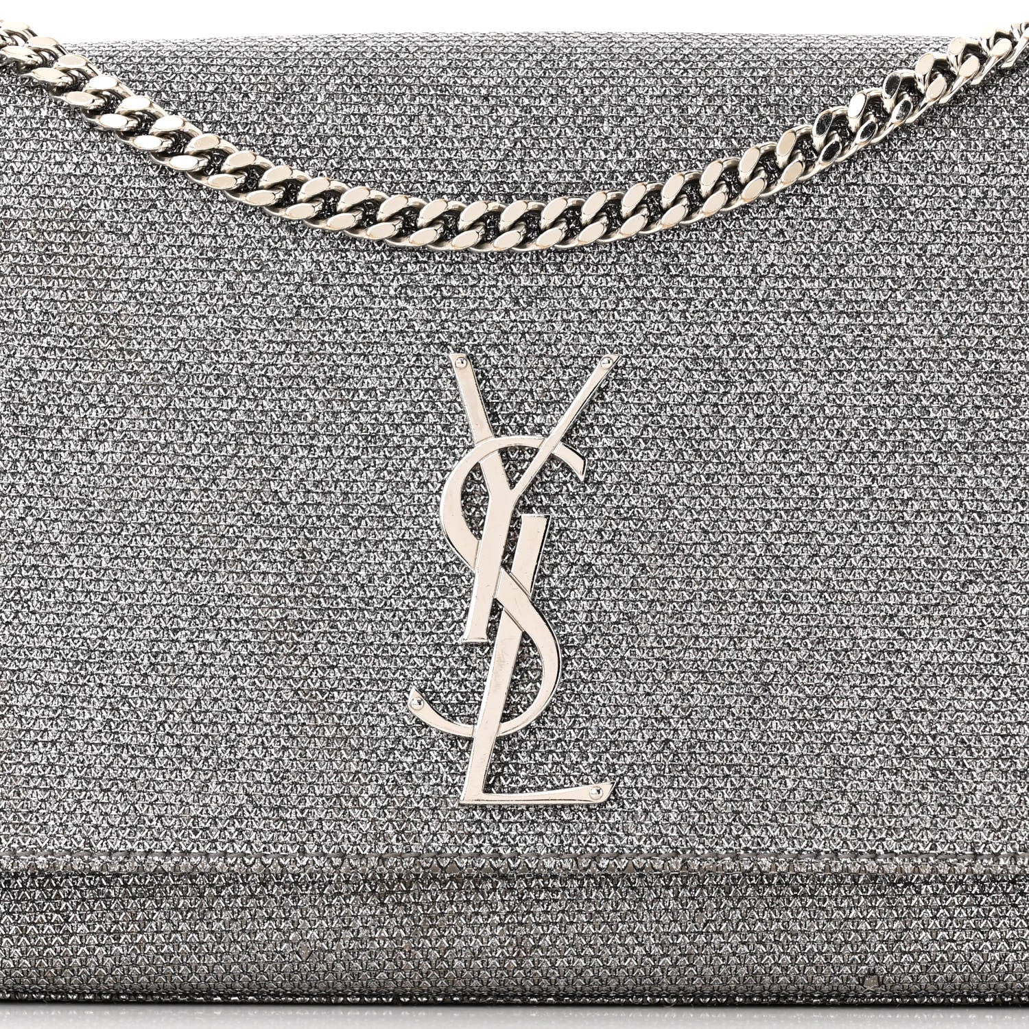Saint Laurent Metallic Canvas Woven Medium Classic Monogram Kate Satchel Silver 7 of 13