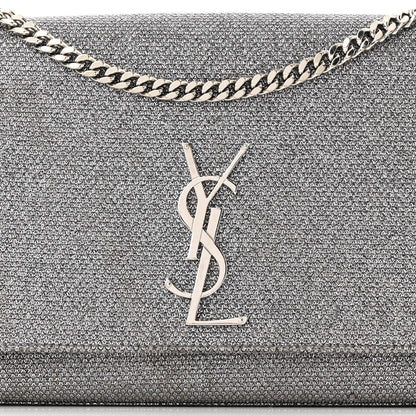 Saint Laurent Metallic Canvas Woven Medium Classic Monogram Kate Satchel Silver 7 of 13