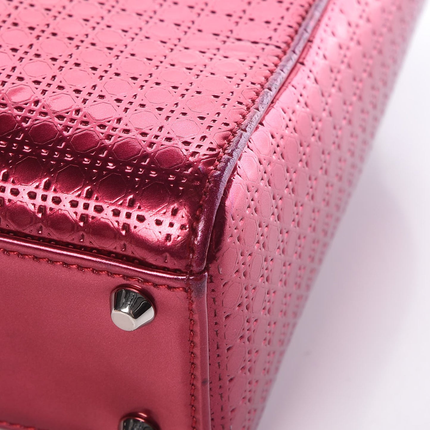 Metallic Patent Micro-Cannage Mini Lady Dior Fuchsia