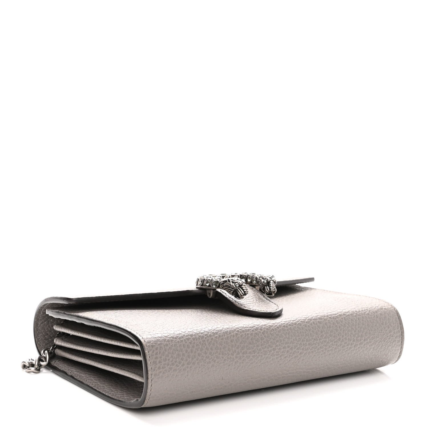Gucci Dollar Calfskin Crystal Mini Dionysus Chain Wallet Dusty Grey Black Diamond 4 of 9