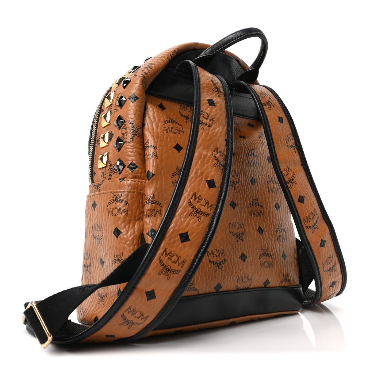 MCM Small Stark Studded Backpack | Authentic Cognac Visetos | Laptop Compartment MCM Visetos Studded Colorblock Small Stark Brock Backpack  main image 3