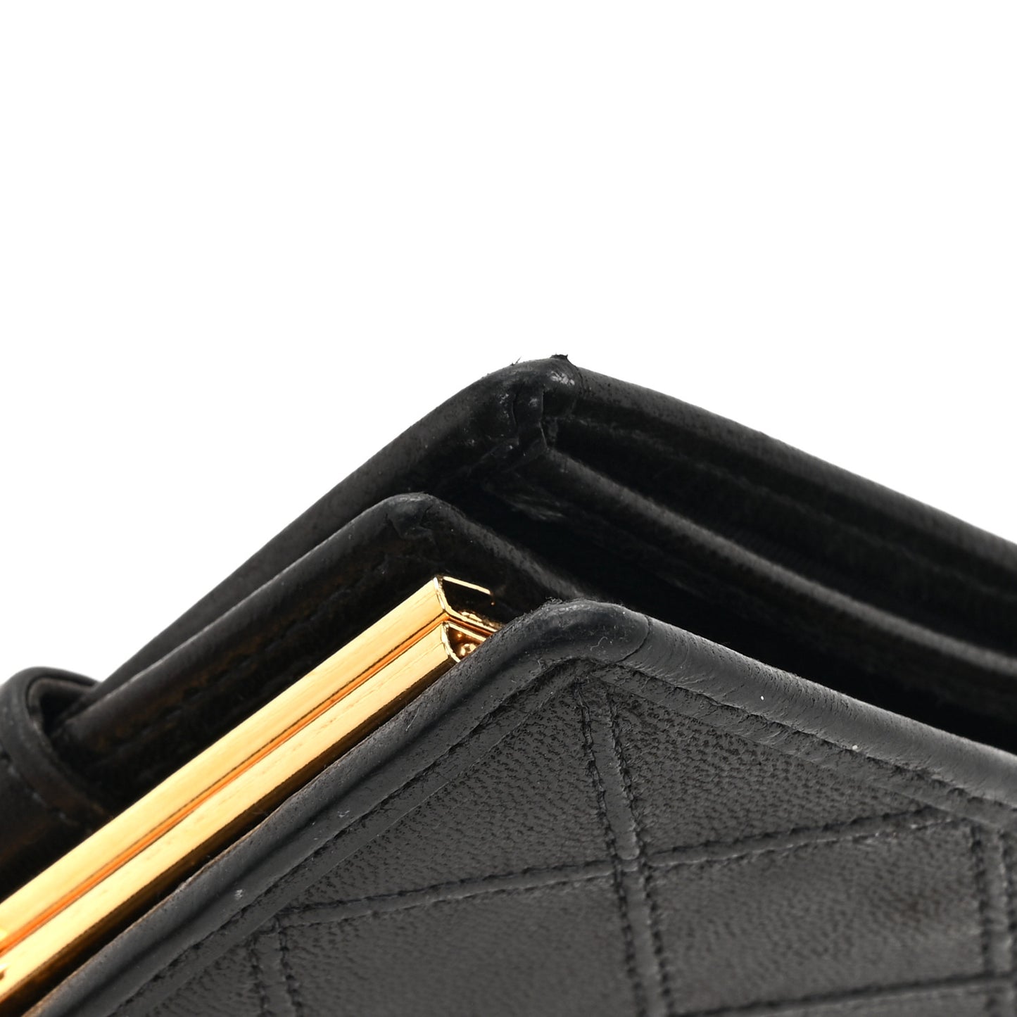 Lambskin Diamond Stitched Compact French Wallet Black