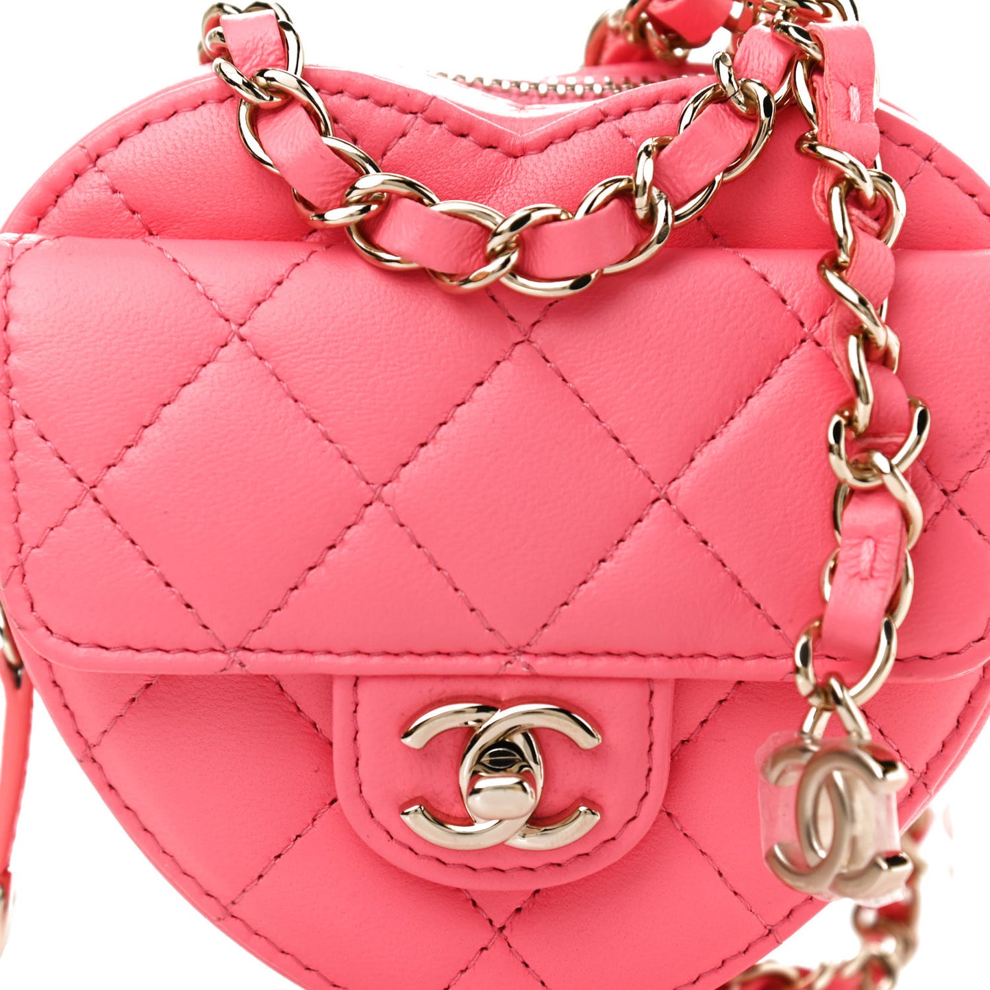 Lambskin Quilted CC In Love Heart Waist Belt Bag With Chain Pink
