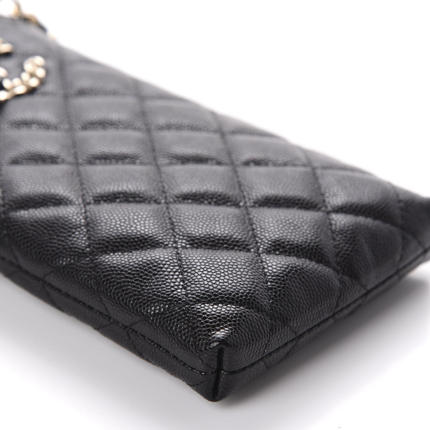 Caviar Quilted French New Wave Phone Holder With Chain Black