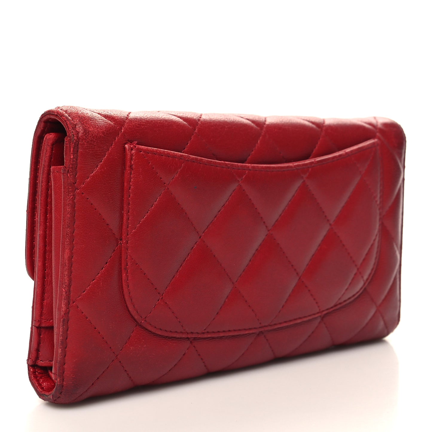 Lambskin Quilted Large Flap Wallet Red