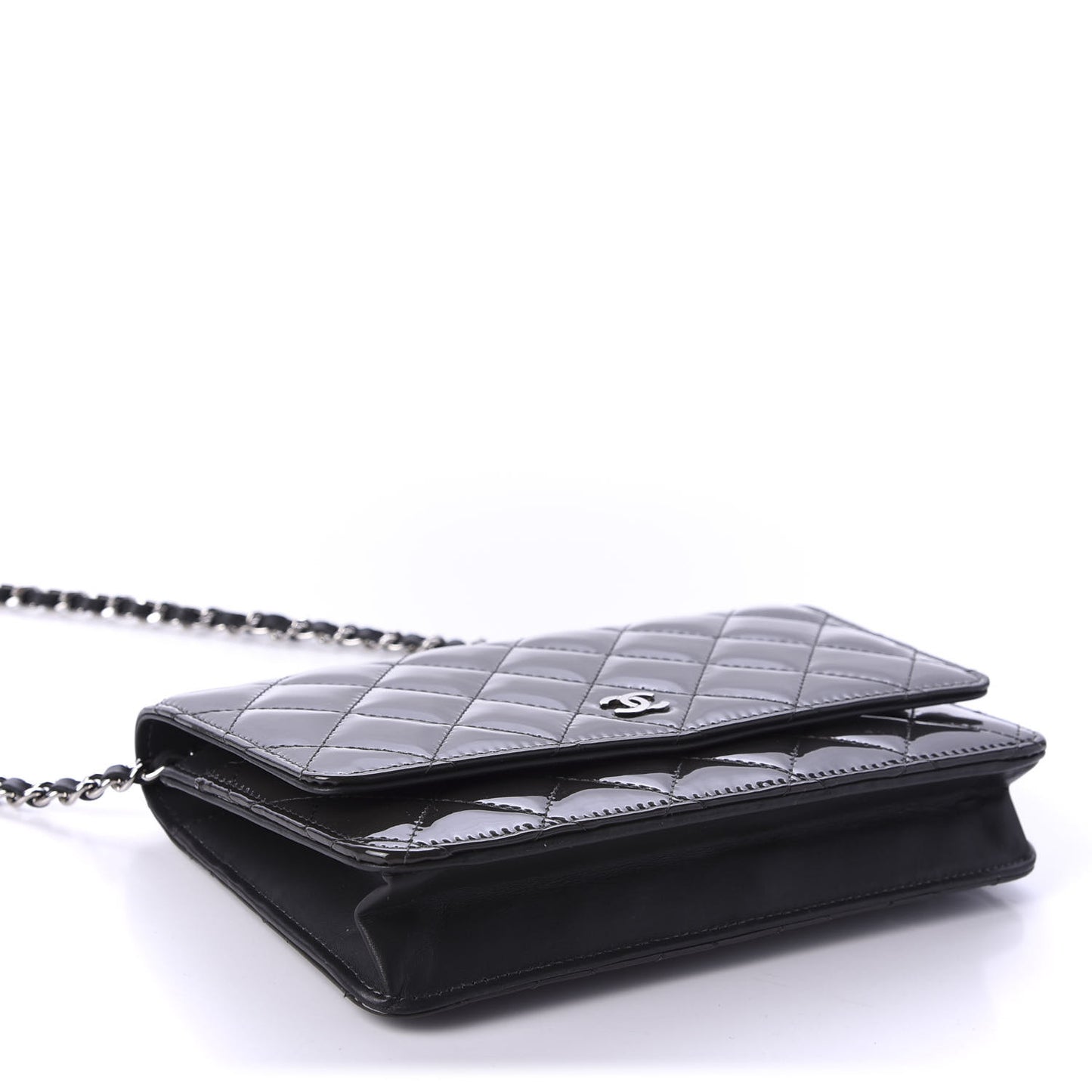 Patent Quilted Wallet On Chain WOC Black