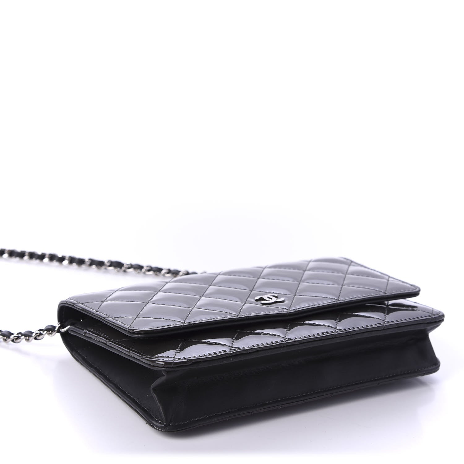 Chanel Patent Quilted Wallet On Chain WOC Black 4 of 16