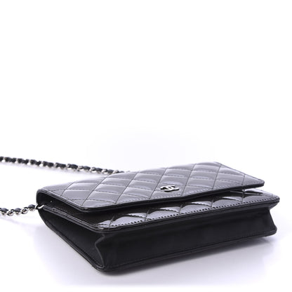 Chanel Patent Quilted Wallet On Chain WOC Black 4 of 16