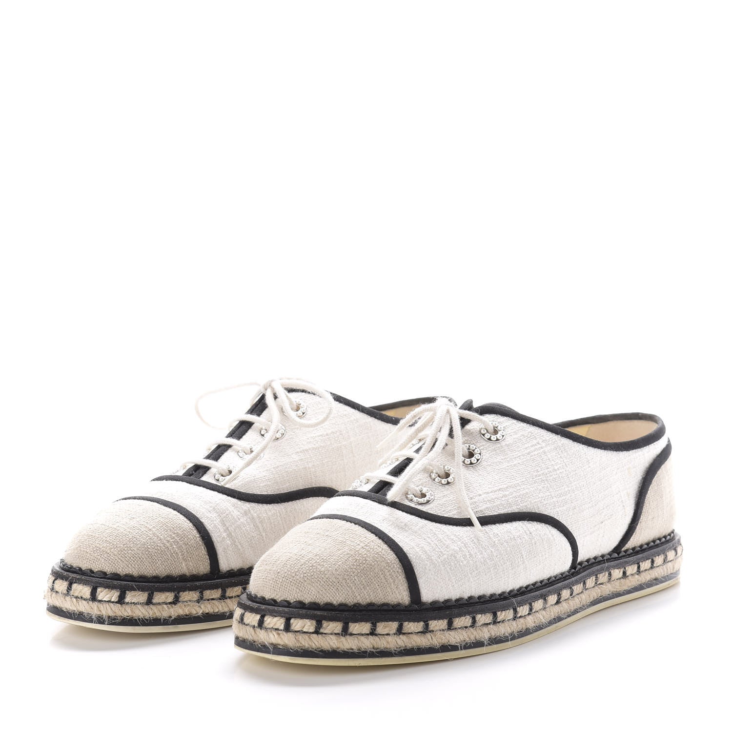 Chanel Cotton Lace Up Espadrilles 39 Light Beige 3 of 11