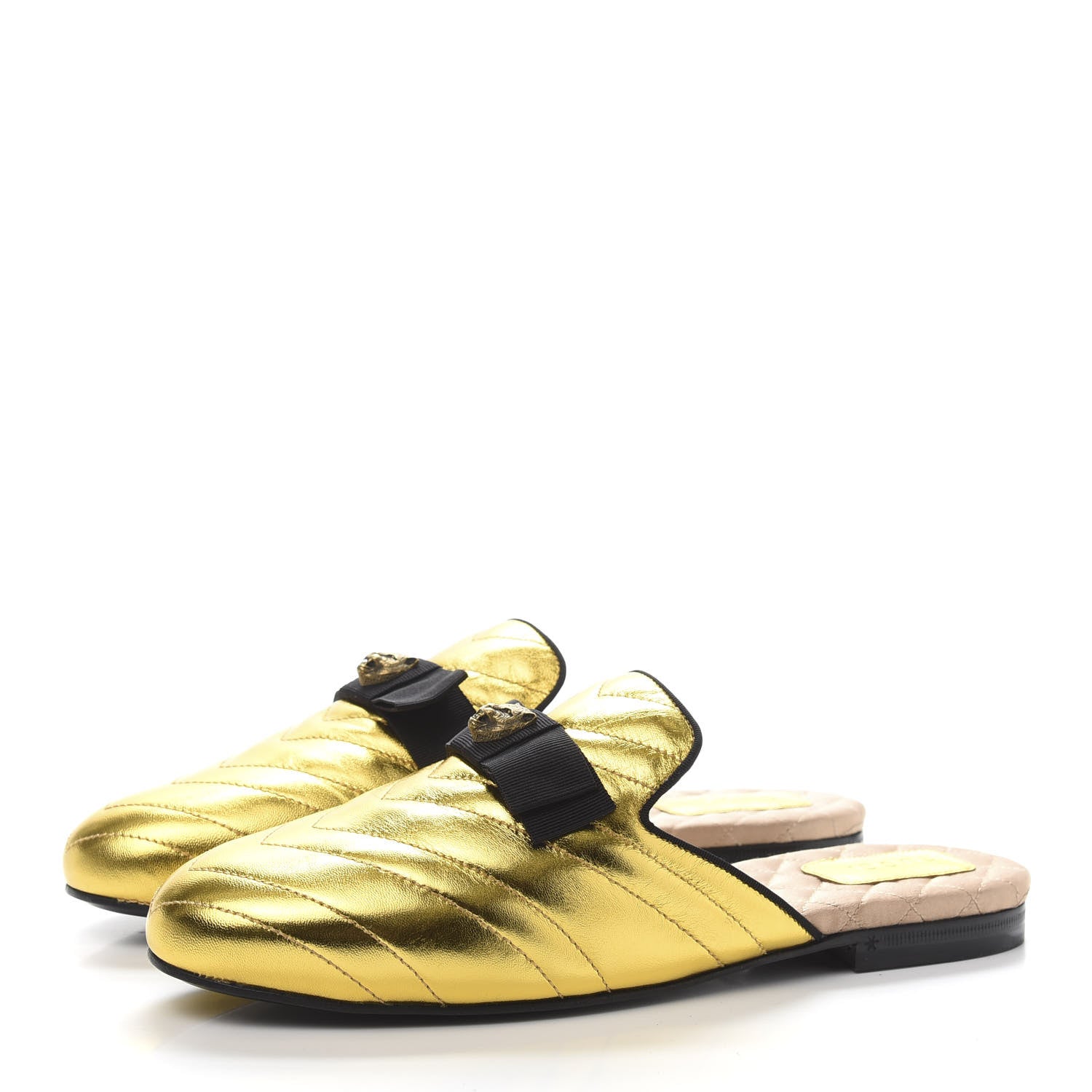 Gucci Metallic Nappa Quilted Womens Princetown Slippers 38.5 Gold 3 of 8