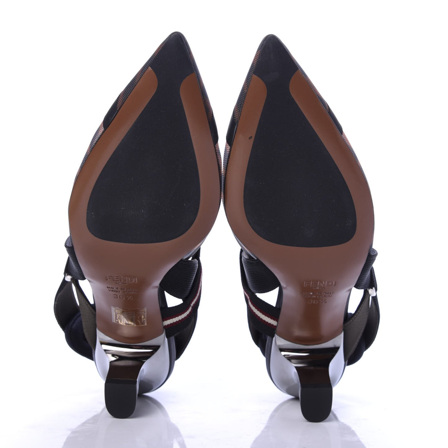 Technical Mesh FF Colibri 55mm Slingback Pumps 36.5 Tobacco Moro Bordeaux Black Militare
